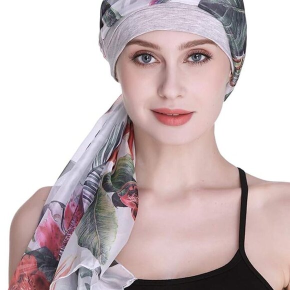 Accessories - Elegant Chemo Cap with Silky Scarf for Cancer Women Hair Loss Sleep Beanie